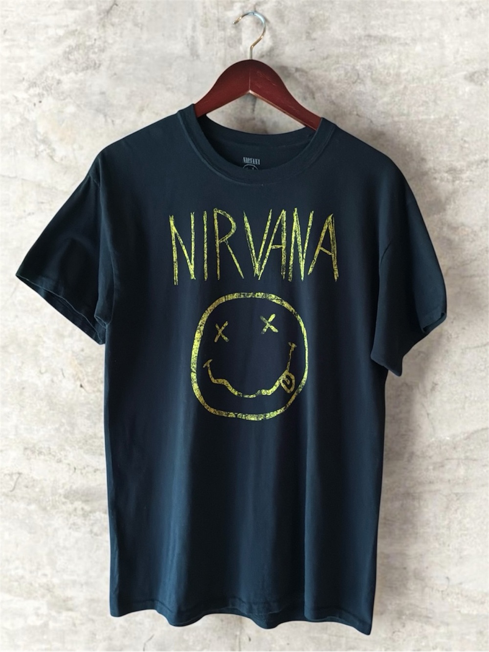 NIRVANA Black Tee with Yellow Smiley Graphic - Picture 2 of 6